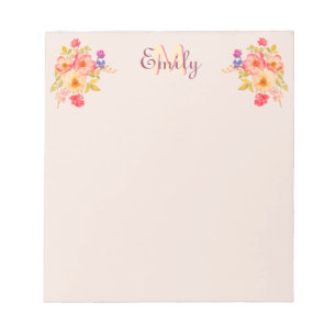 Watercolor Roses on Peachy Milk, Monogram Notepad
