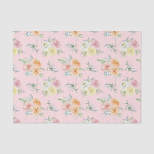 Watercolor Roses on Pink Tissue Paper