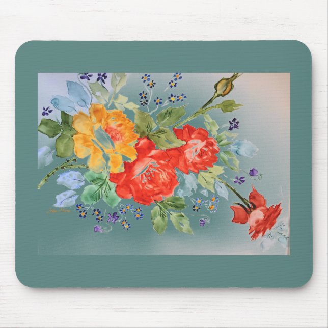 Watercolor Roses on Teal Mousepad (Front)