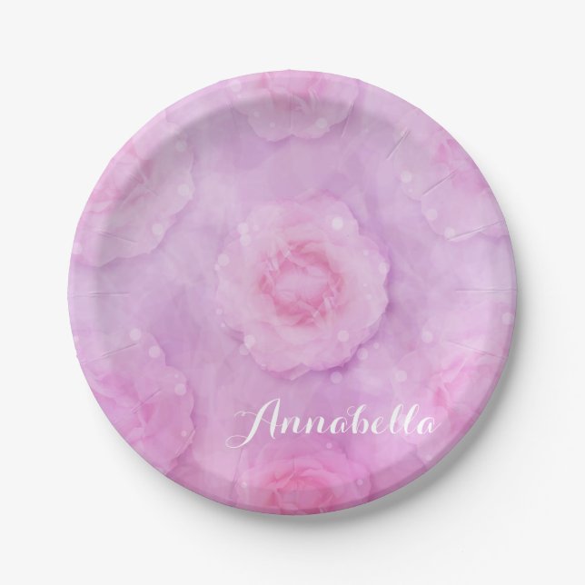 Watercolor roses paper plate (Front)