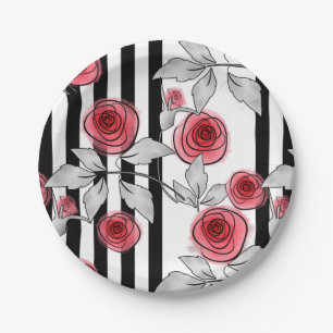 Watercolor roses paper plate