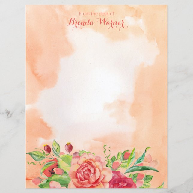 Watercolor Roses Personal Stationery (Front)