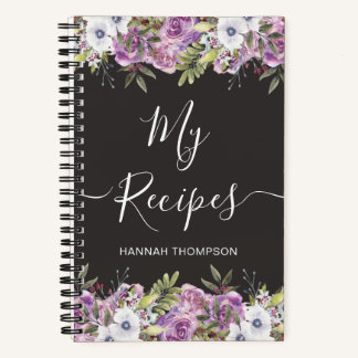 Watercolor Roses Personalised Script Family Recipe Notebook