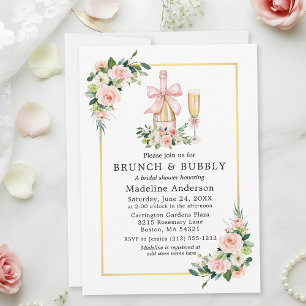 Watercolor Roses Pink Bow Bridal Shower Brunch Invitation