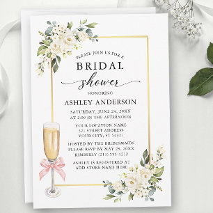 Watercolor Roses Pink Bow Bridal Shower Invitation