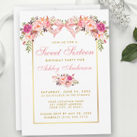 Watercolor Roses Pink Bow Sweet Sixteen Party