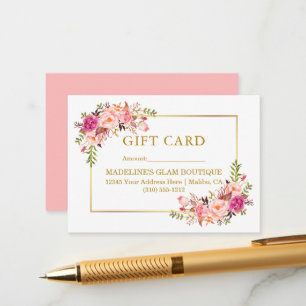 Watercolor Roses Pink Floral Gold Gift Card