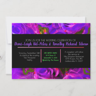 WATERCOLOR ROSES PINK NEON Wedding Invitation