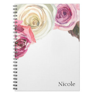 Watercolor Roses Pink & White Chic Floral Glam Spiral Notebook