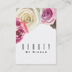 Watercolor Roses Pink White Floral Glam Chic Business Card