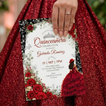 Watercolor Roses Red and Silver Red Quinceañera 