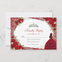 Watercolor Roses Red and Silver Red Quinceañera