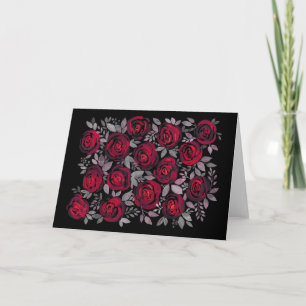 Watercolor roses, red roses on black card