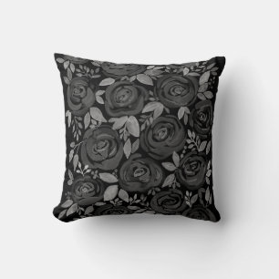 Watercolor roses, red roses on black cushion