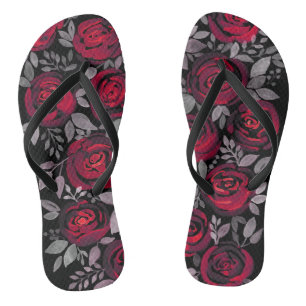 Watercolor roses, red roses on black jandals