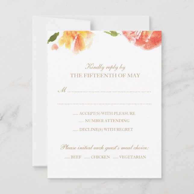 Watercolor Roses Reply Card (Front)