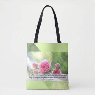 Watercolor Roses Romans 3:23 & 24 Tote Bag
