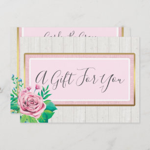 Watercolor Roses Rustic Wood Gift Certificate Card
