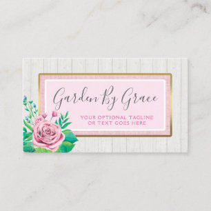 Watercolor Roses & Rustic Wood Shabby Chic Cottage Business Card