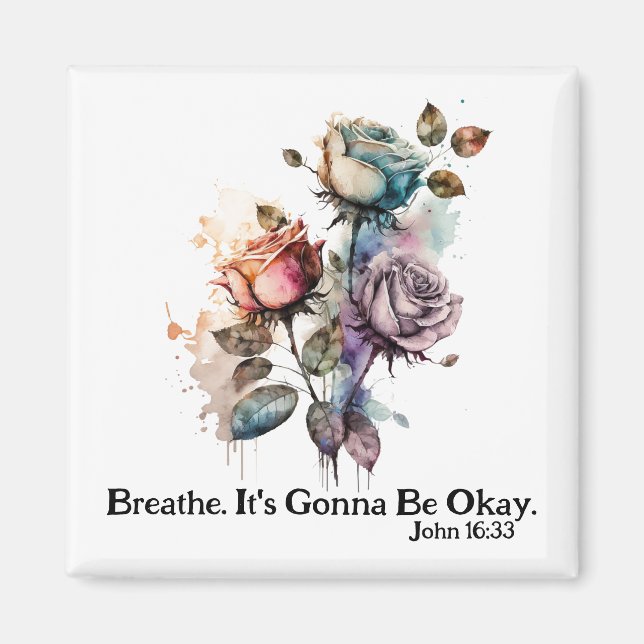 Watercolor roses scripture bible verse white magnet (Front)