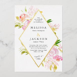 Watercolor Roses Spring Flower Invitation Diamond