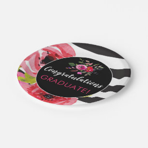 Watercolor Roses & Stripes Personalised Paper Paper Plate