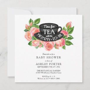 Watercolor Roses Tea Party Baby Shower Invitation