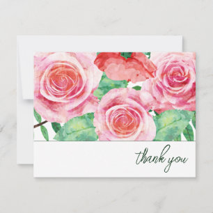 Watercolor Roses Thank You Card