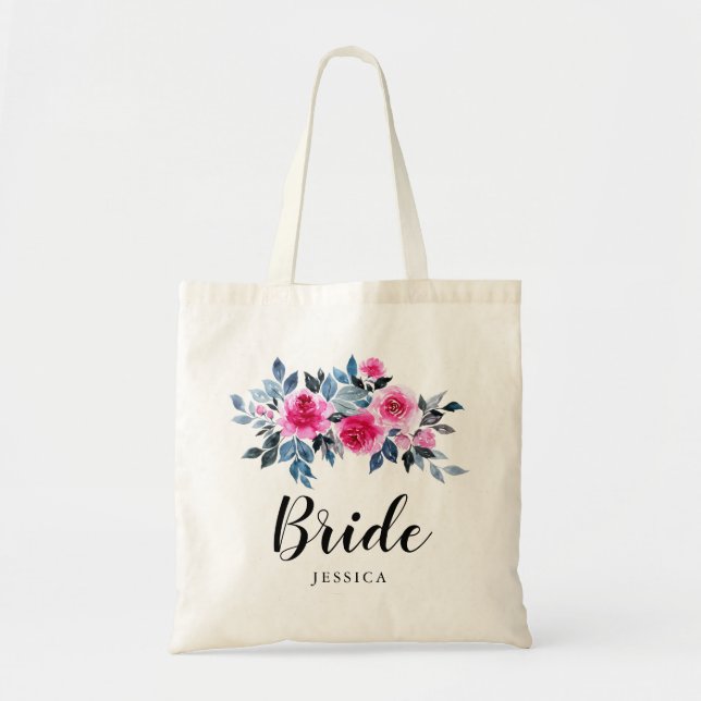 Watercolor Roses Wedding Bride Tote Bag (Front)
