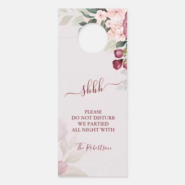 Watercolor Roses Wedding Door Hanger (Front)