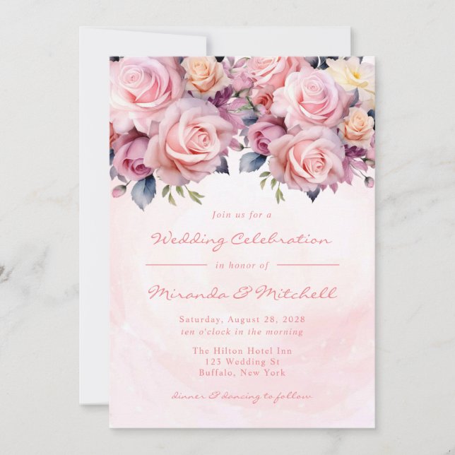 Watercolor Roses Wedding Invitation (Front)