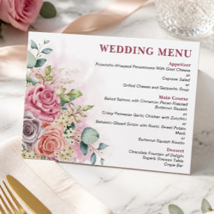 Watercolor Roses Wedding Menu