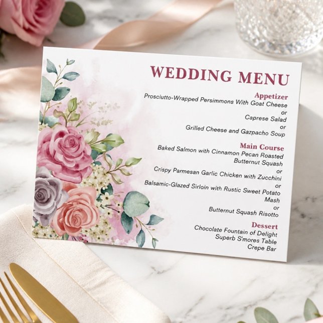 Watercolor Roses Wedding Menu (Creator Uploaded)
