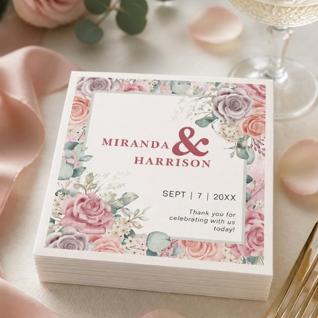 Watercolor Roses Wedding  Napkin (Creator Uploaded)