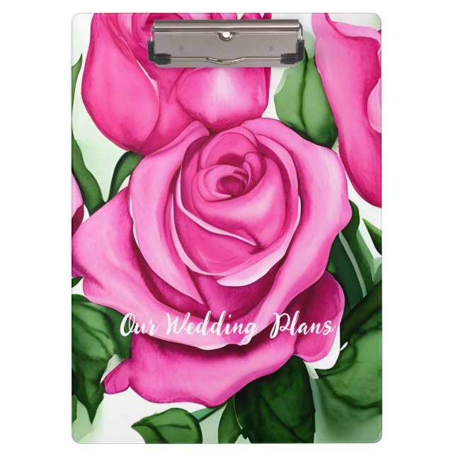 Watercolor Roses Wedding Planner Clipboard (Front)