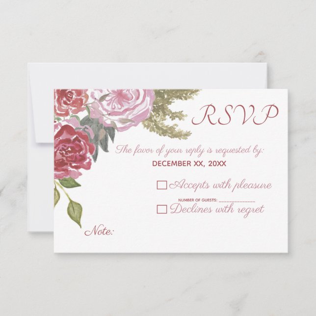 Watercolor Roses Wedding RSVP Card (Front)