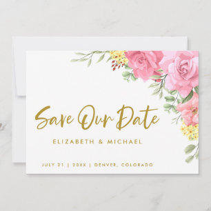Watercolor Roses Wedding Save Our Date Invitation