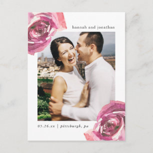 Watercolor Roses Wedding Save the Date Photo Announcement Postcard