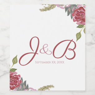 Watercolor Roses Wedding Wine Label