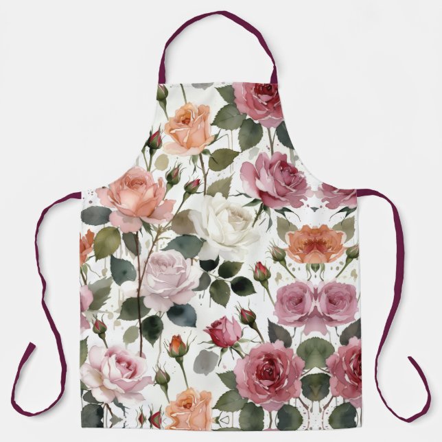 Watercolor Roses with a Soft Romantic Glow Apron (Front)