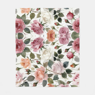 Watercolor Roses with a Soft Romantic Glow Fleece Blanket
