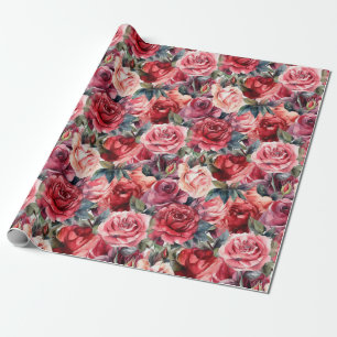 Watercolor Roses Wrapping Paper Roll