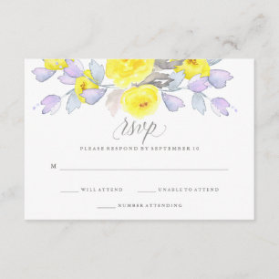 Watercolor Roses Yellow Purple and Grey RSVP Card
