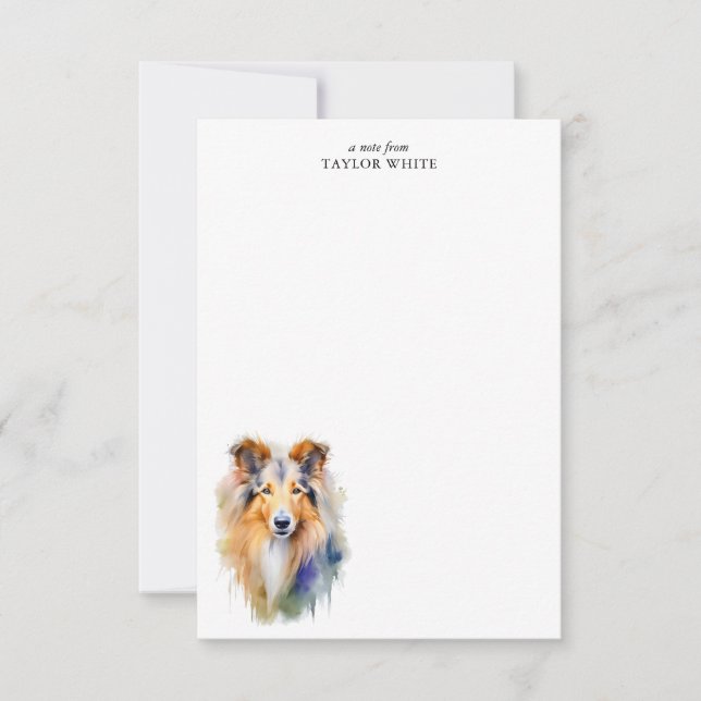 Watercolor Rough Collie Personalised Thank You Card (Front)