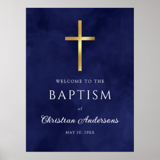 Watercolor Royal Blue Baptism Boy Welcome Sign