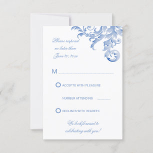 Watercolor Royal Blue Flourish Wedding RSVP Invitation