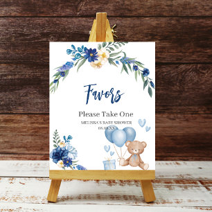 Watercolor Royal Blue Teddy Bear Balloon  Poster