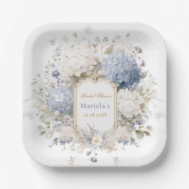  Watercolor Royal Botanique Hydrangea Bridal showe Paper Plate (Front)