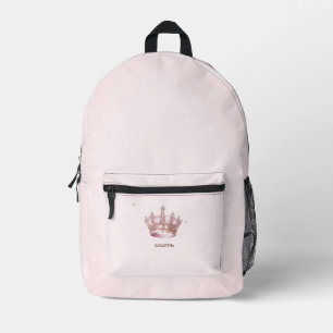 Watercolor Royal Crown Pink Bow Dots Printed Backpack
