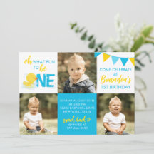 Watercolor Rubber Duck 3 Photo Birthday Invitation